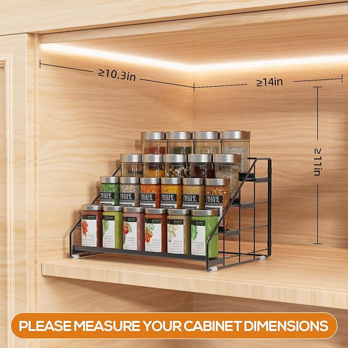 Spice Rack Organizer for Cabinet, 4 Tiered Spice Rack Organizer, Tiered Adjustable Spice Shelf for Kitchen Countertop Organization, Bright Black - Image 2