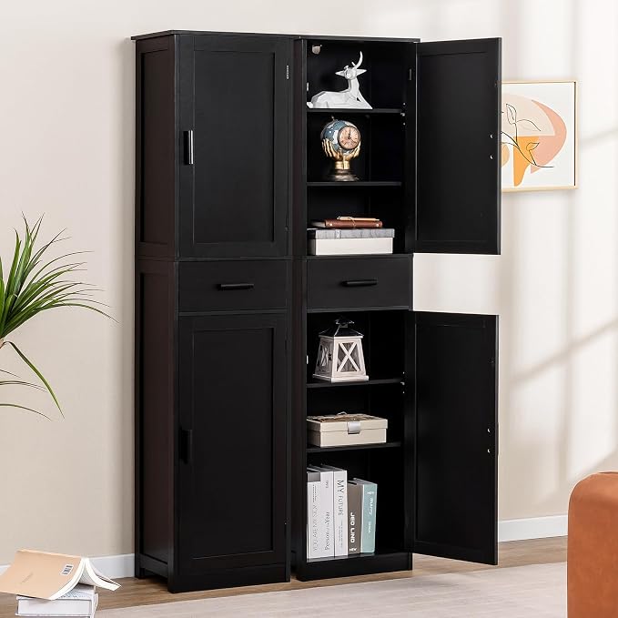 usikey 67'' Tall Storage Cabinet with 4 Shelves & 2 Doors, Bathroom Cabinet with 1 Drawer, Narrow Storage Cabinets for Bathroom, Living Room, Home Office, Black - Image 5