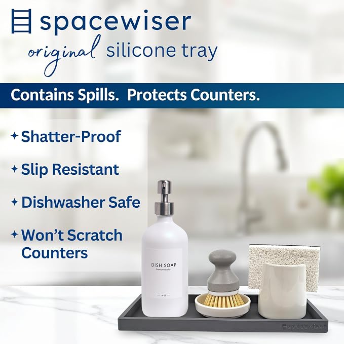 Countertop and Vanity Tray - 11.7" Silicone Bathroom Counter Tray, Dish Soap Trays for Kitchen Counter, Sink Organizer Caddy Accessories, Drawer Toilet Plant Shower Makeup Mat Oil Holder - Image 2