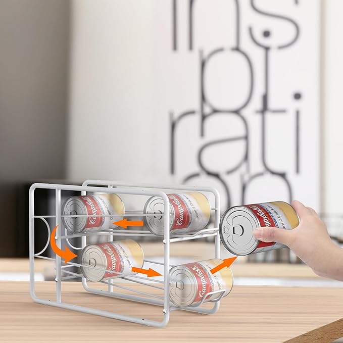 MOOACE 4 Pack Can Organizer for Pantry, Stackable Soda Can Dispenser Rack | Kitchen Canned Food Storage, Beverage Soup Cans Holder Drink Organizer for Cabinet Fridge, White - Image 3