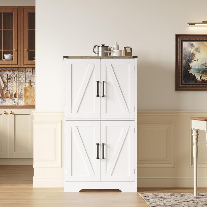 Treocho Farmhouse Bathroom Floor Cabinet with Adjustable Shelves | 13.78"D x 23.62"W x 43.46"H, Freestanding Kitchen Pantry Cabinet, Cupboard for Living Room, Dining Room, White - Image 7