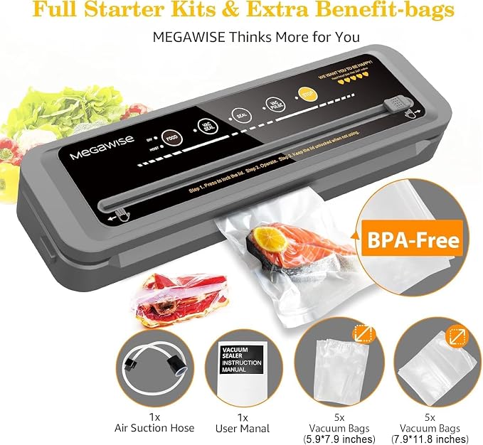 MegaWise Vacuum Sealer Machine | 80kPa Suction Power | Vac Seal Machine | Bags and Cutter Included|Compact One-Touch Automatic with External Vacuum System|Dry Moist Fresh Modes for All Saving needs - Image 4