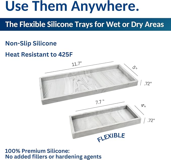 Countertop & Vanity Silicone Tray – 2 PC (11.7" & 7.7") Set | Bathroom Tray & Kitchen Soap Tray Set, Bathroom Counter Tray, Kitchen Sink Dish Soap Tray for Countertop Organization - Image 3