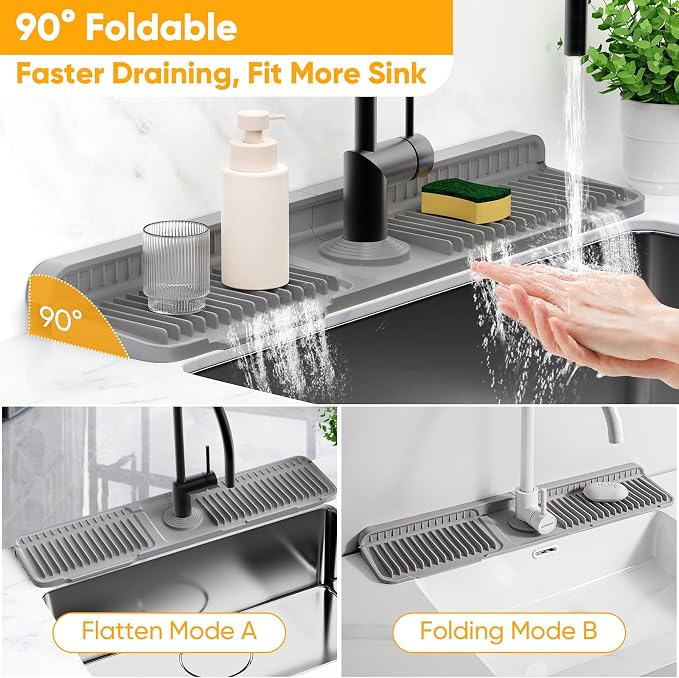 24'' Longer Faucet Mat for Kitchen Sink Splash Guard[7° Slope Fast Self-draining][Snap Lock Fit]Kitchen Sink Faucet Mat Splash Guard Kitchen Sink Area Water Splash Guard Behind Faucet Draining Mat - Image 6