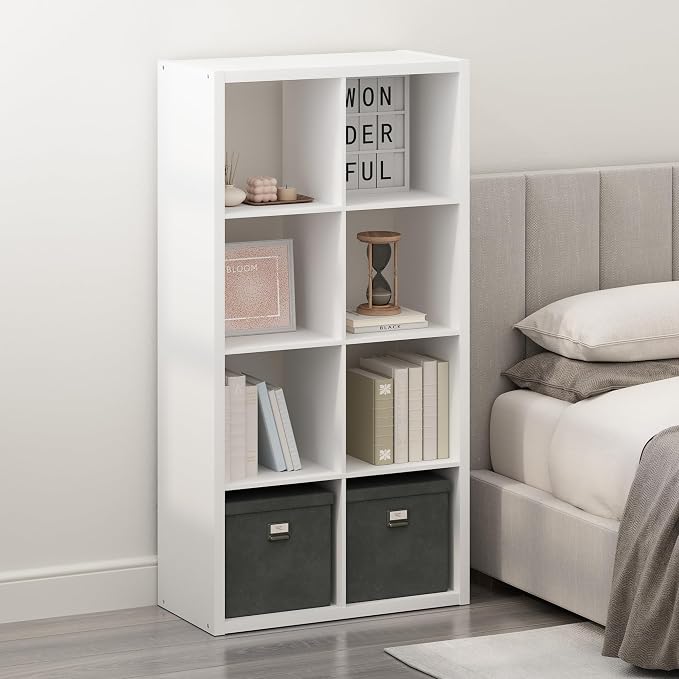 Furinno Simple 8-Cube Storage Organizer, Extra Thick Frame, Plain White | Vertical/Horizontal, Open Back, Display Shelf, Shelving Unit, Storage Shelves, for Organization, Living Room, Home Office by Furinno-FitsYourSpaceFitsYourBudget