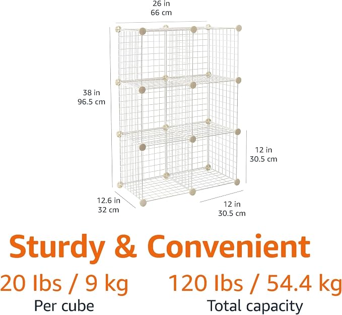Amazon Basics Cube Wire Grid, 6-Cube, 12 x 12-Inches, White | Stackable, Storage Shelves - Image 2