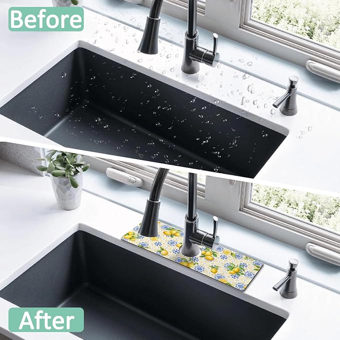 Kitchen Sink Splash Guard Faucet Mat 15" X 5.5" Lemon Absorbent Fast Drying Mat Faucet Draining Mat Sink Splash Guard Behind Faucet Drip Catcher for Kitchen Bathroom - Image 7