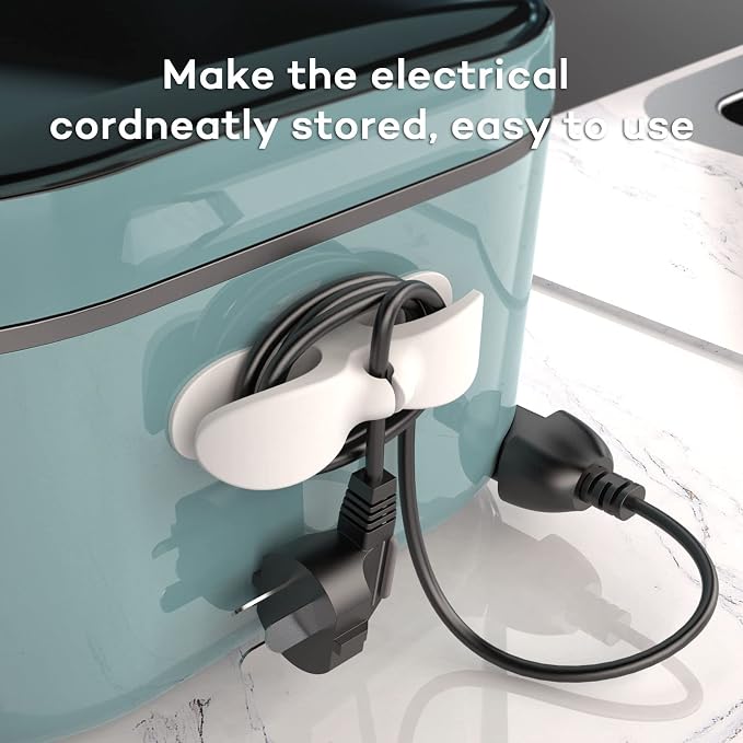 4PCS Cord Organizer For Appliances,UMUST Kitchen Appliance Cord Winder Holder, Cable Wrapper Stick Firmly for Coffee Maker Pressure Cooker Etc (White) - Image 2