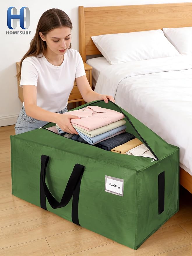 HOMESURE Supports 200lbs Heavy Duty Moving Bags - Strong Zipper & Wrap-Around Handles - Water-Resistant Storage Totes, Durable Alternative to Moving Boxes - 12 Pack - Olive Green - Image 8