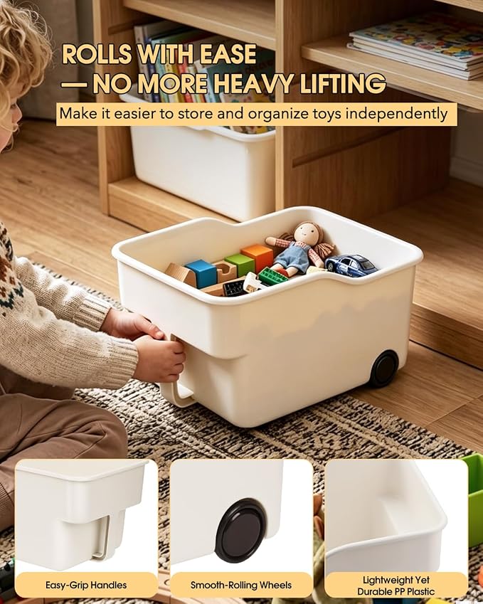 3 Pack PP Organizer with Wheeled Storage box for Kitchen Cabinet Bin | 3 pack organizer kitchen, laundry, garage at once; organizer with rolling wheels glide out from high cabinets easily - Image 5