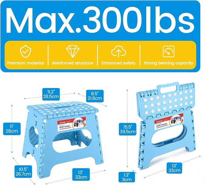 12 Pack 11 Inch Folding Step Stool, Sturdy Plastic Foldable Step Stool for Kids & Adults, Non Slip Lightweight Collapsible Foot Stools Holds 300 lbs, Ideal for Kitchen, Bathroom, Outdoor, Blue - Image 4