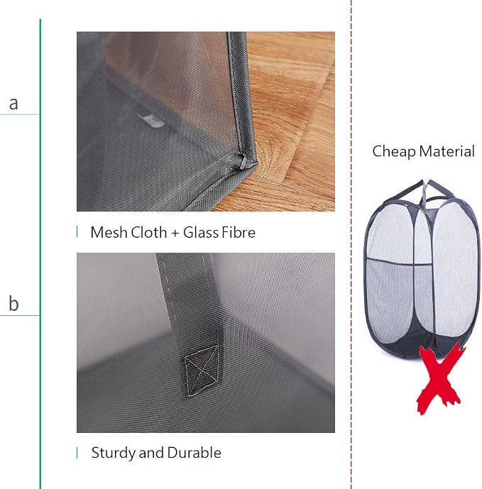 HONOMA Mesh Popup Laundry bags Hamper with Handles,Portable Durable Collapsible Storage Easy Folding Pop-Up Clothes Hampers Basket Foldable for Kids Room College Dorm or Travel (Grey,Single-Layer) - Image 4