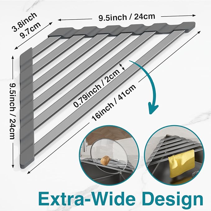COOL-ANGLE Triangular Corner Sink Drying Rack, Aluminum, 16"x9.5", Gray | Heat Resistant Trivet, Supports Up To 60 Lbs, Rust-Proof Aircraft Aluminum, Ideal For Square Sinks With 0.8 Inch Ledge - Image 6