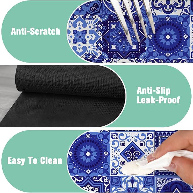 Kitchen Sink Splash Guard Faucet Mat 24" X 5.5" Talavera Mexican Tiles Absorbent Fast Drying Mat Faucet Draining Mat Sink Splash Guard Behind Faucet Drip Catcher for Kitchen Bathroom - Image 6
