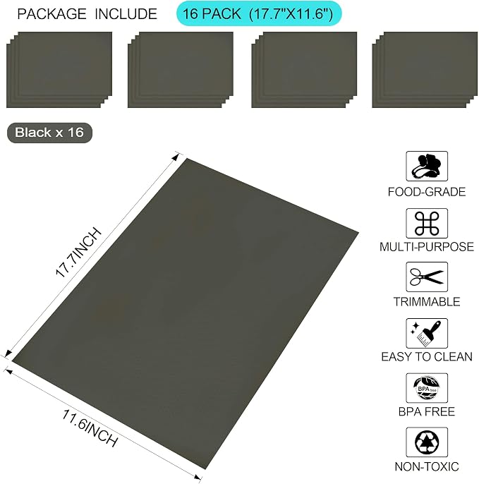 16 Pcs Refrigerator Liners Mats Washable, Refrigerator Mats Liner Waterproof Oilproof, Shinywear Fridge Liners for Shelves, Cover Pads for Freezer Glass Shelf Cupboard Cabinet Drawer (16 Black) - Image 2