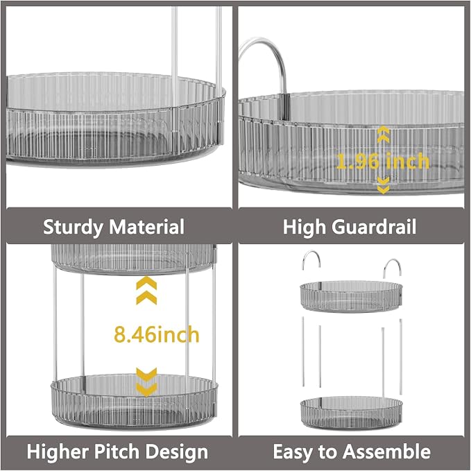 Asayuee 360 Rotating Makeup Organizer,3 Tier Large Capacity Make Up Organizers and Storage,Makeup Organizer for Bathroom,Cosmetic Perfume Stand Organizer(Grey-3 Tier) - Image 4