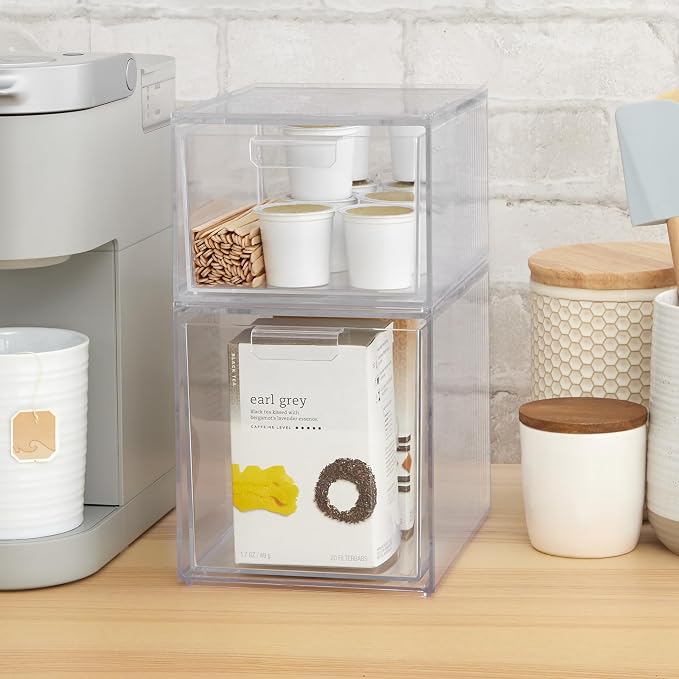 STORi Audrey Stackable Clear Bin Plastic Organizer Drawers | 2 Piece Set | Organize Cosmetics and Beauty Supplies on a Vanity | Made in USA - Image 5