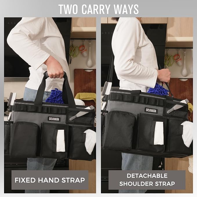 SCAVATA Wearable Cleaning Caddy Bag, Portable Cleaning Supplies Organizer | Cleaning Tool Storage with Handle & Shoulder Straps for Housekeepers, 4 Foldable Dividers, Home & Car Use, GraphiteGrey - Image 6