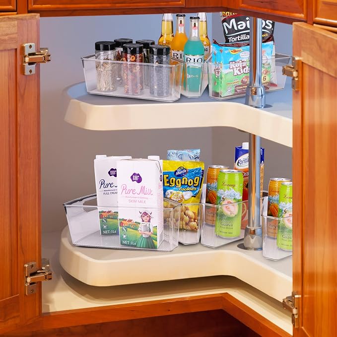 URALFA Lazy Susan Organizer, 1/8 Wedge Corner Cabinet Bins, Set of 4 | 10"x9.5"x4" Clear Plastic Bins with Handle, BPA-Free Food Safe, Fits 26"/28"/32" Lazy Susan, 4" Deep Storage - Image 2