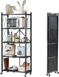 BRIAN & DANY 5-Tier Foldable Storage Shelves with Wheels, Folding Metal Rack Shelving Unit, Heavy Duty No Assembly Organizer Shelf for Garage, Kitchen, Basement, Pantry, Black by BRIANDANY