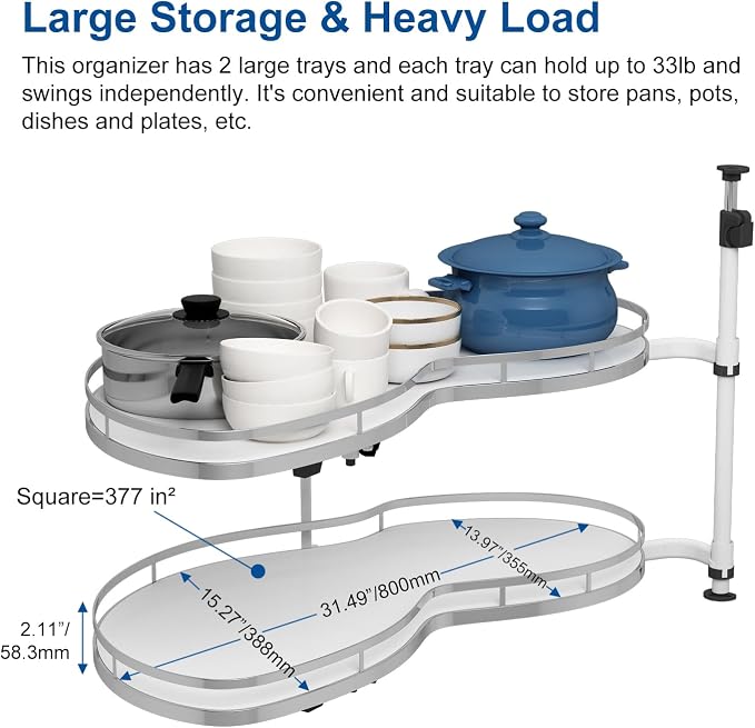 VADANIA Blind Corner Pull Out Organizer, 36" Left Swing Cabinet | 2-Tier Swing Tray, Soft Close, Left Hand Open, Space Saving Blind Corner Cabinet Design - Image 3