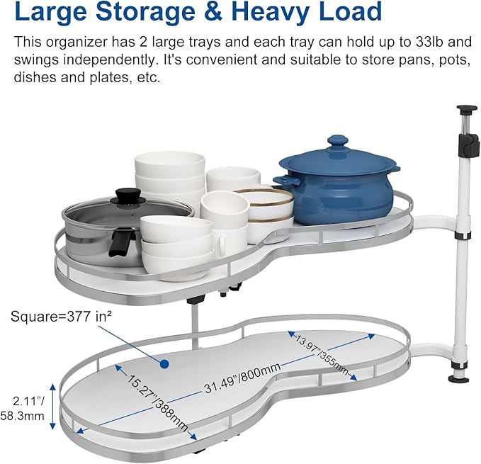 VADANIA Blind Corner Pull Out Organizer, 36" Right Swing Cabinet | 2-Tier Swing Tray, Soft Close, Right Hand Open, Space Saving Blind Corner Cabinet Design - Image 3