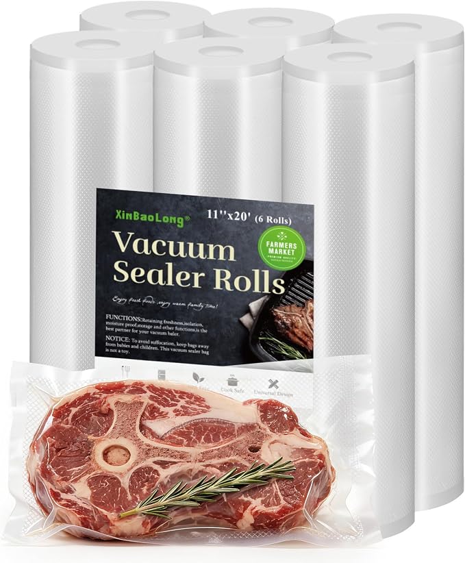 Vacuum Sealer Bags, 6 Rolls 11"x20', 120Feet | Commercial Grade, BPA Free, Customized Size, Sous Vide Cooking, Puncture Prevention, Kitchen Essentials, Kitchen Gadgets by xinbaolong