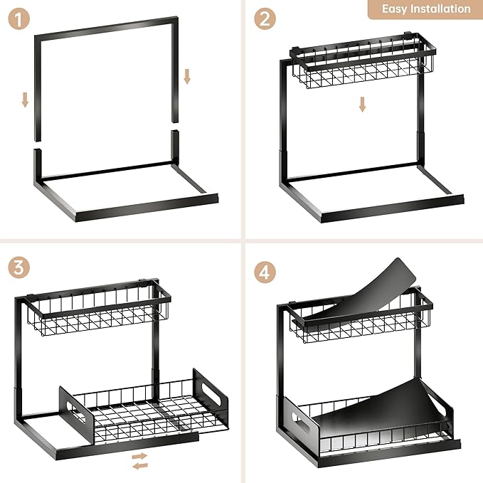 Under Sink Organizer and Storage, Slide Out Cabinet Organizer, Pull Out Sink Shelf for Kitchen Bathroom Laundry, Black, 1 Pack - Image 6