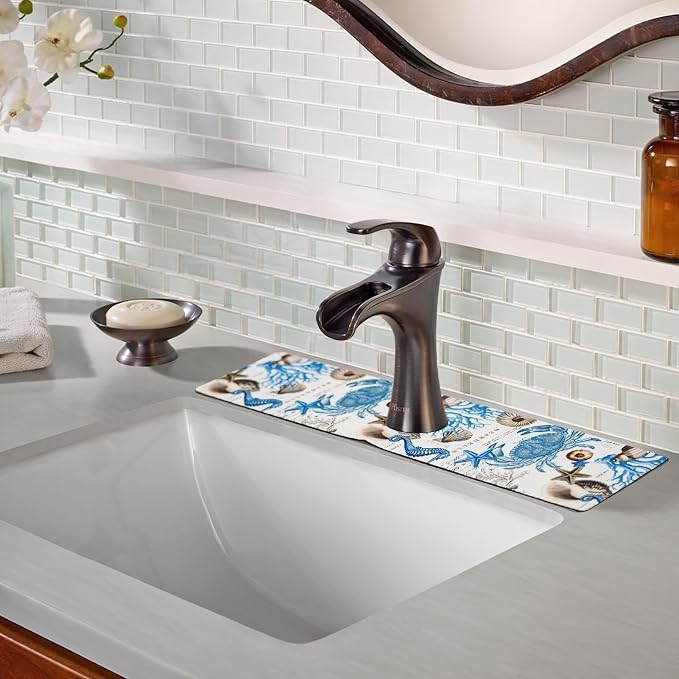Sink Faucet Absorbing Mat, 2 Pack Drying Mat Around Faucet Sink Splash Guard Behind Faucet Sinkmat For Kitchen Bathroom Island Rv 24 * 5.5 Inch (60 * 14 cm) - Image 3