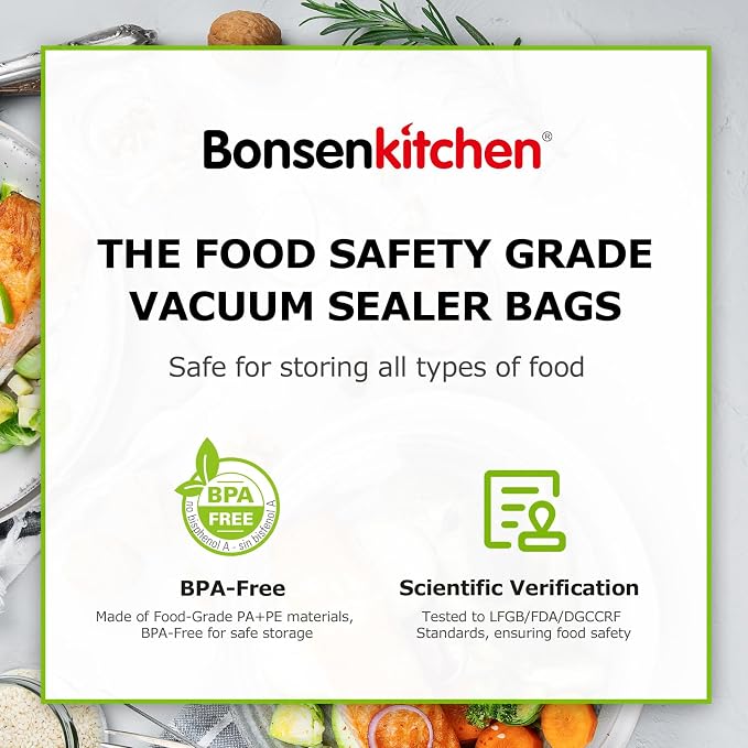 Bonsenkitchen Vacuum Sealer Rolls bags, 3 Rolls 11"x 20'+ 3 Rolls 8"x 20' | 6 Pack, Commercial Grade, Durable, BPA-Free, Custom-Size Vacuum Sealer Bags for Dry/Moist Food Storage and Sous Vide, VB3211 - Image 7