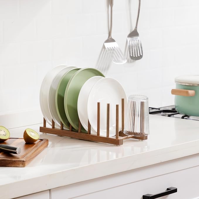 HBlife Acacia Wooden Dish Dying Rack Pot Lid Plate Organizer Holder for Cabinet, Cutting Board Stand Drainer Storage Plate Rack for Dish, Pot Lid, Bowl, Cup, Cutting Board and Books - Image 5