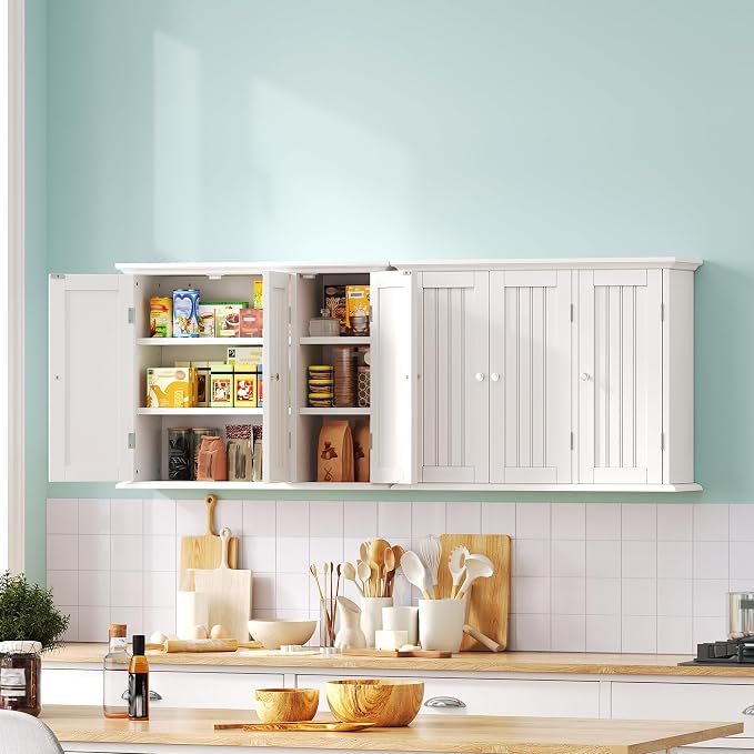 ChooChoo Laundry Cabinet with 3 Doors and Adjustable Shelves | 9.06"D x 31.1"W x 24"H, Bathroom Wall Cabinet, Cupboard, White - Image 2