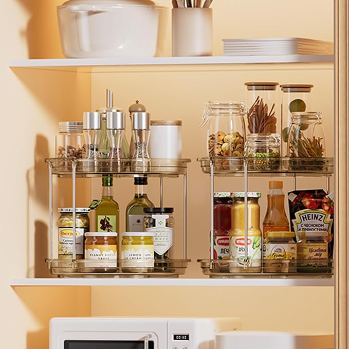 LAMU 2 Tier Lazy Susan Turntable Organizer 10.6'' Rotating Spice Rack Organization for Cabinet, Kitchen, Pantry, Countertop, Bathroom, Vanity, Medicine Cabinet Organizer, Amber - Image 8