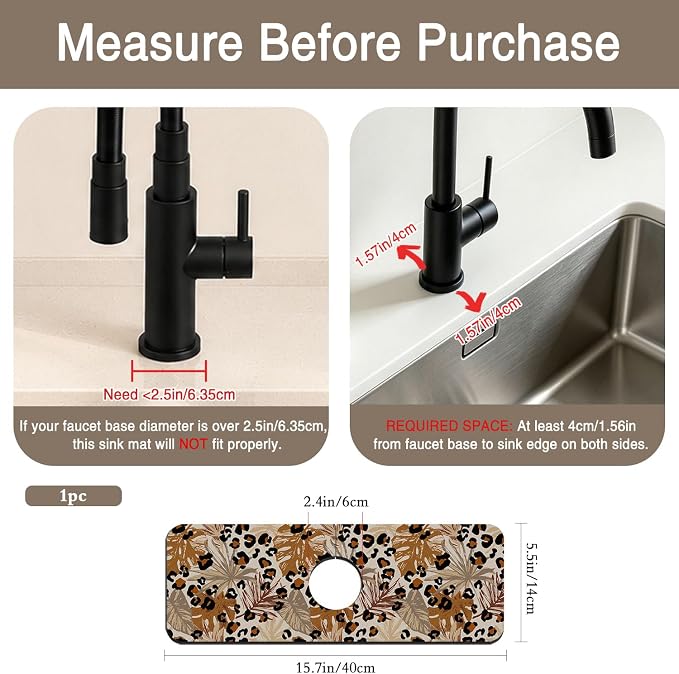 Kitchen Faucet Mat Brown Tropical Palm Leaf Sink Splash Guard Behind Faucet Draining Mat Kitchen Accessories Non-slip Easy to Clean for Bathroom & Kitchen 15"X5.5" - Image 2