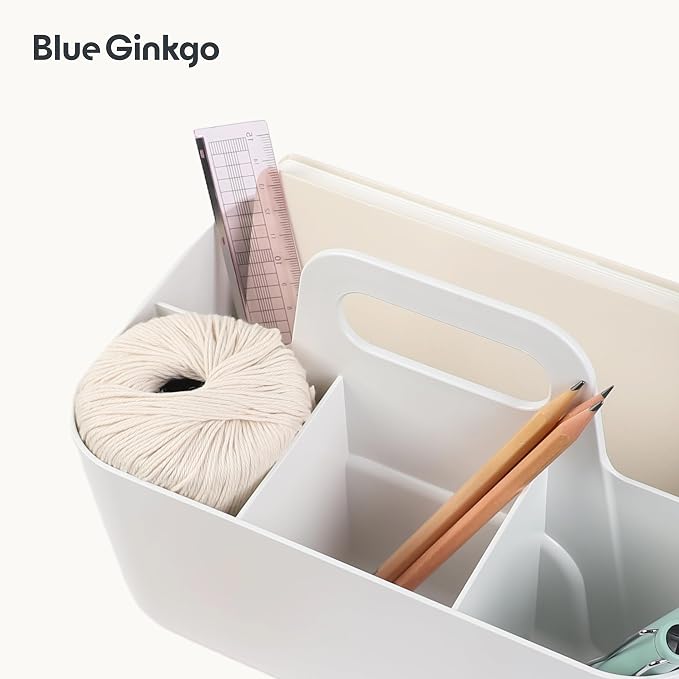BLUE GINKGO Stackable Organizer Caddy, Rectangle, White, Made in Korea | Portable. Adjustable. Home, Office & School Storage. - Image 7