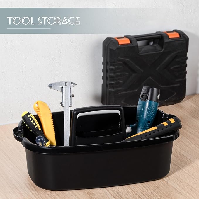 Large Cleaning Supplies Caddy Portable Shower Caddy Basket Black 2 Pack | Sturdy Supply Organizer with Handle Plastic Bucket Tool Storage for Bathroom Bedroom Kitchen Garden College Dorm Essentials - Image 5