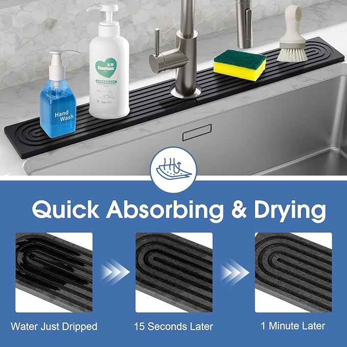 24 Inch Kitchen Sink Splash Guard, Sink Splash Guard Behind Faucet, Silicone Faucet Handle Drip Catcher Tray Mat for Kitchen, Bathroom Counter, Dark Gray, 23.6" x 4" - Image 5