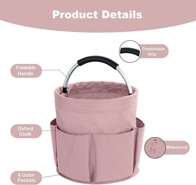 17L Cleaning Caddy with Handle, Cleaning Supplies Organizer, Foldable Storage Basket, Cleaning Supply Caddy, Portable Multi Cleaning Bucket Bag for Home, Garden (Pink) - Image 5