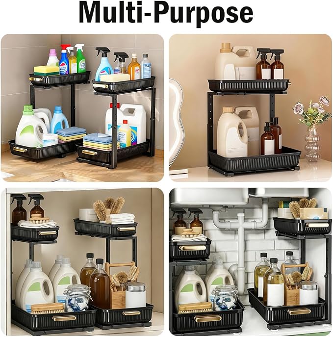 ARSTPEOE Under Sink Organizer - 2 Packs Multi-Purpose Pull-Out Storage Organizers, Slide out Pull out Cabinet Organizer Shelf, Storage for Kitchen Bathroom - Image 3