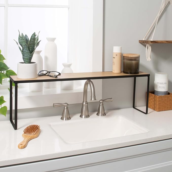 Organize It All Over The Sink Shelf | Durable | Space Saving | Wooden Accent | Sink Organization | Dimensions: 30"x 6.3"x 9" | Black - Image 2