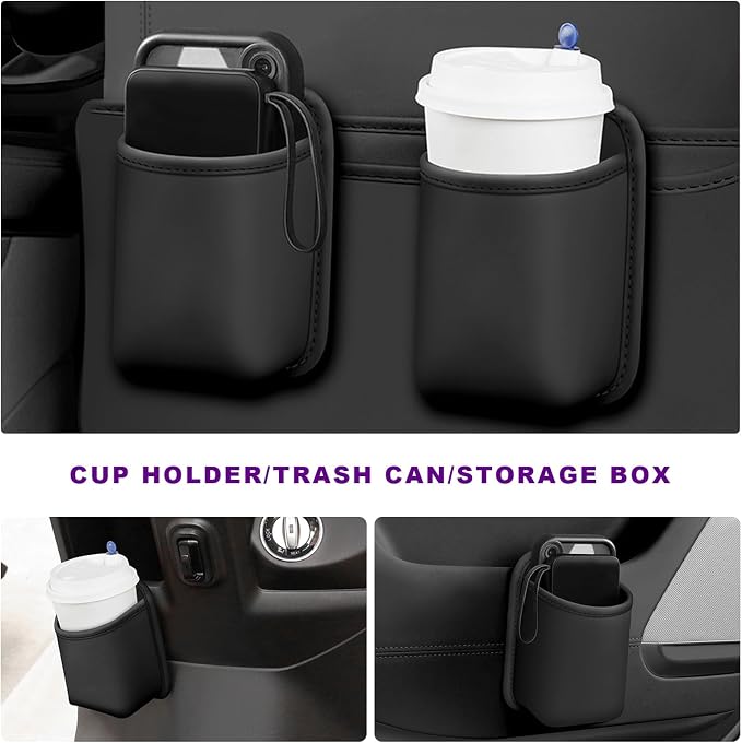 2 PCS Large Car Door Cup Holders, Clip On Beverage Drink Holder Vehicle Door Storage Organizer, Scratch-Resistant Leather Water Bottle Hanging Holder for SUV Sedan Truck (Black) - Image 6
