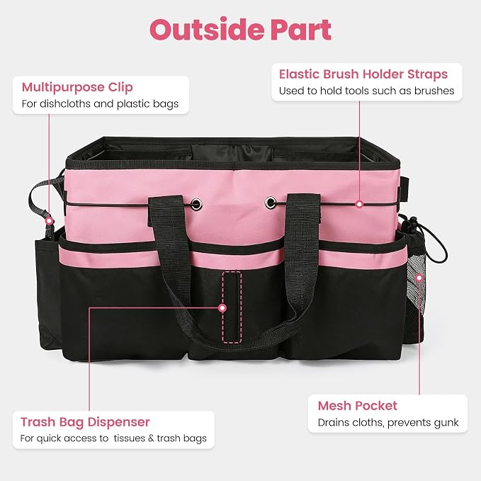 Wearable Large Cleaning Caddy Bag with Dividers, Household Cleaning Caddy for Cleaning Supplies Organizer Car Wash, Cleaner Tote Detailing Bag with Shoulder Strap and Handles for Housekeeper Storage - Image 4