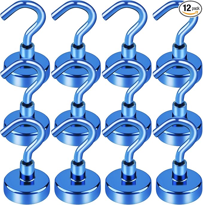 LOVIMAG Magnetic Hooks for Cruise Cabins, 30LBS, 12 Pack | Heavy Duty Neodymium Magnet with Hook Essentials for Classroom, Fridge, Ceiling, Hanger, Blue by LOVIMAG