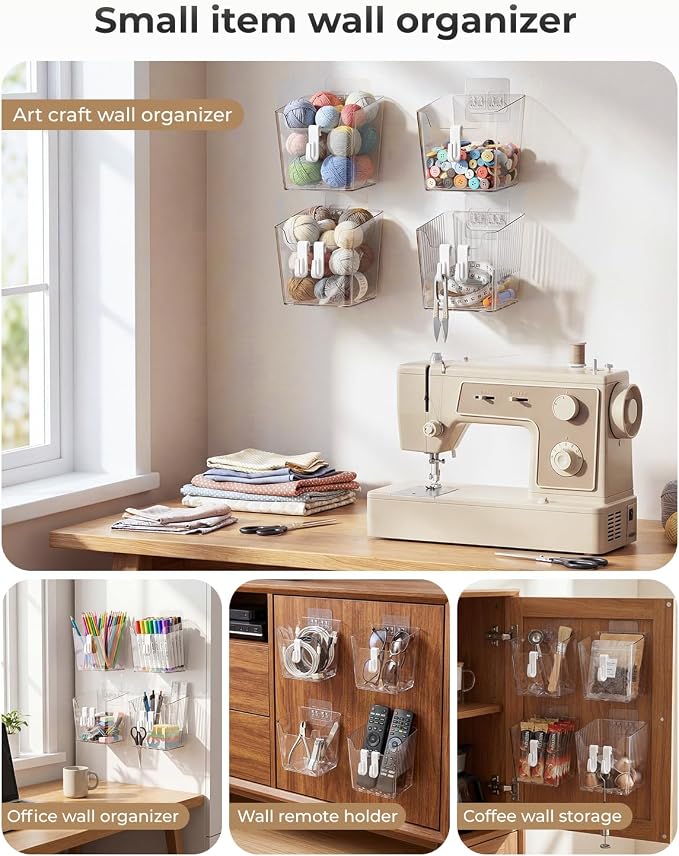 Wall Mount Organizer, 8 Hooks and 6 Pack Cabinet Door Storage Bins, Space-Saving Adhesive Bathroom Wall Organizer, Clear Wall Storage for Office, Cabinet, Pantry, Kitchen, Makeup - Image 6