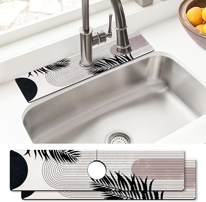 Sink Faucet Absorbing Mat, 2 Pack Drying Mat Around Faucet Sink Splash Guard Behind Faucet Sinkmat For Kitchen Bathroom Island Rv 24 * 5.5 Inch (60 * 14 cm) by BathtubMat