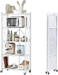 BRIAN & DANY 5-Tier Foldable Storage Shelves with Wheels, Folding Metal Rack Shelving Unit, Heavy Duty No Assembly Organizer Shelf for Garage, Kitchen, Basement, Pantry, White by BRIANDANY