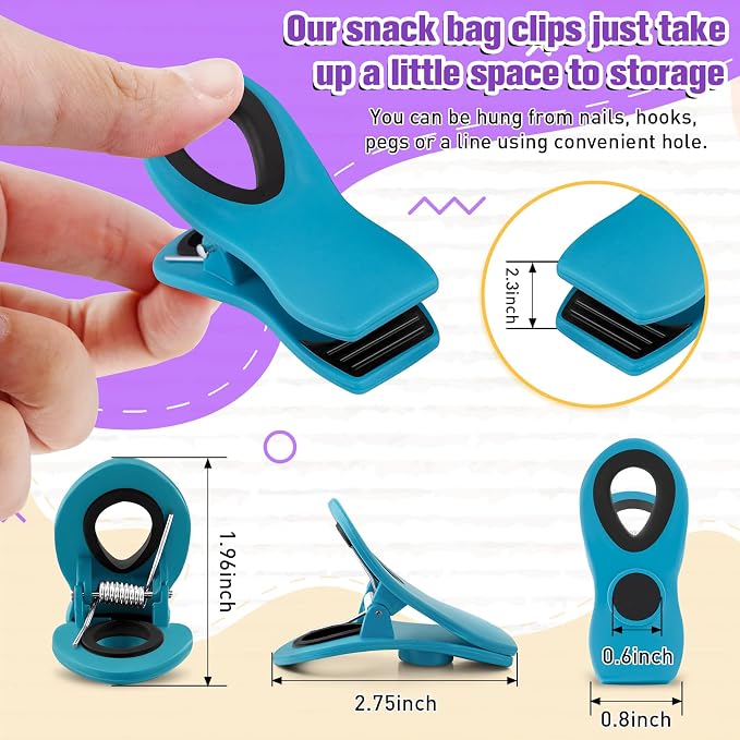 Chip Clips, Bag Clips for Chips, 24 Pack, Multicolor | Magnetic Bag Clips with Airtight Seal Grip, Reusable Hold for Kitchen Food, Snack, Fridge, Office and RV Accessories - Image 2