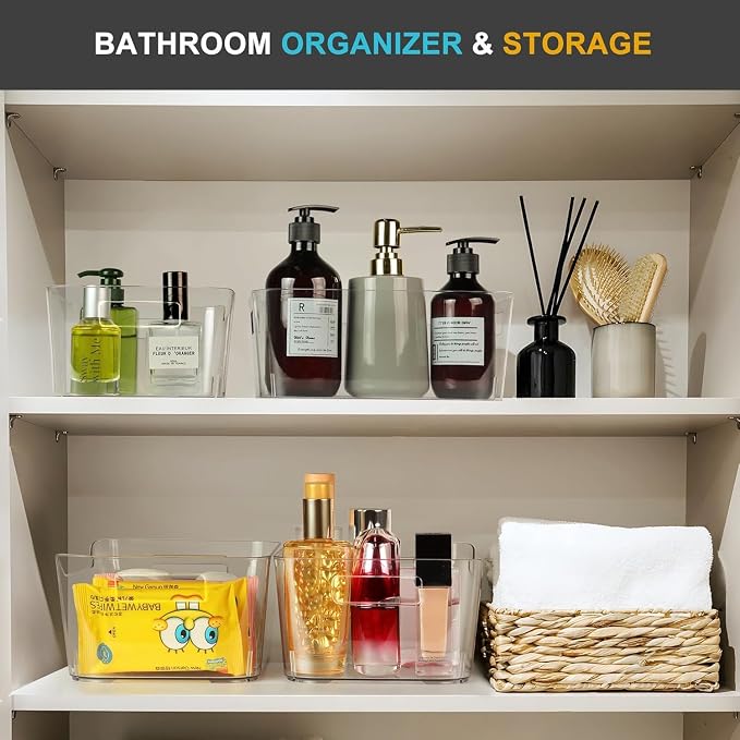 Heyuzb 8 Pack Plastic Organizer Bins and 20 Pcs Freezer Bags Multi-Use Pantry Organizers and Storage Clear Storage Bins for Organizing Kitchen, Fridge, Cabinet and Shelf - Image 3