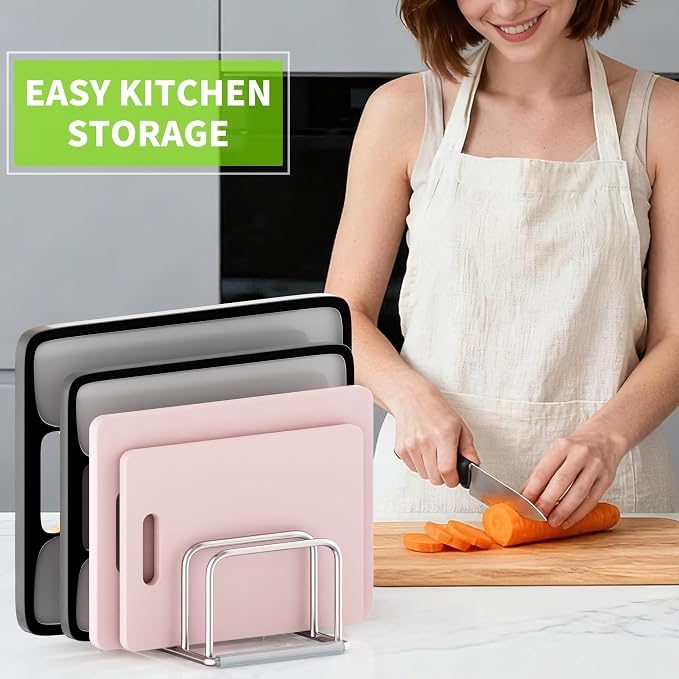 Cutting Board Organizer, 304 Stainless Steel Chopping Board Holder & Pot Pan Lid Rack, Kitchen Shelf Organizer for Bakeware, Cookie Sheets & Trays - Image 8