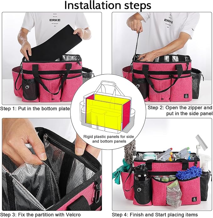 Large Cleaning Caddy Bag Built-in hard plastic sheet Aluminum foil lining | Waterproof nylon, aluminum foil lining, detachable dividers, dual straps for housekeepers - Image 7